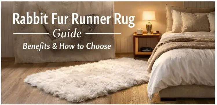 Plush faux rabbit fur runner rug placed beside a bed for soft comfort