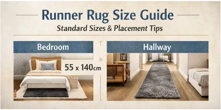 Runner rug size guide chart for bedroom and hallway placements