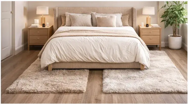 Bedroom with runner rugs placed beside the bed for a premium hotel-like look