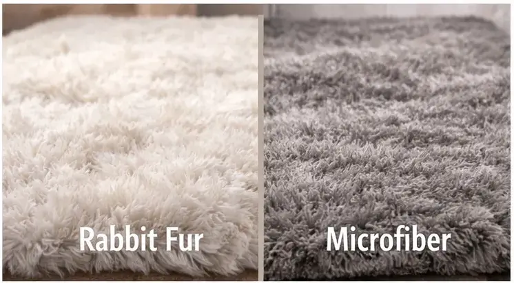 Comparison of plush faux rabbit fur texture and microfiber rug texture