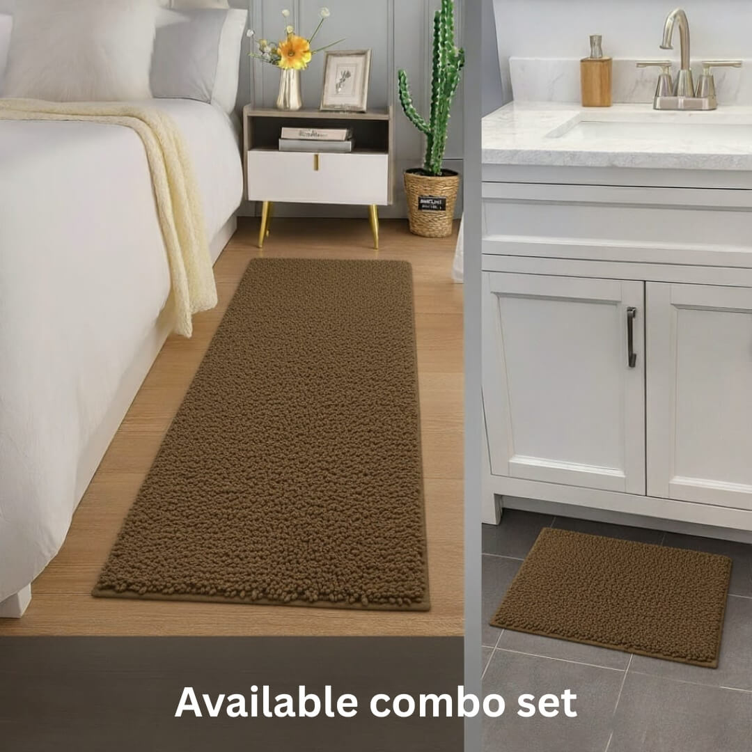 Runner Rug & Floor Mat Combo by Saffron Leo (24x55 + 16x24 in) – Soft Anti‑Skid Bedroom & Bathroom Rugs