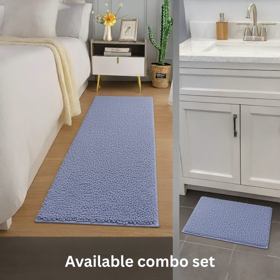 Runner Rug & Floor Mat Combo by Saffron Leo (24x55 + 16x24 in) – Soft Anti‑Skid Bedroom & Bathroom Rugs — Microfiber Runner & Mat Combo