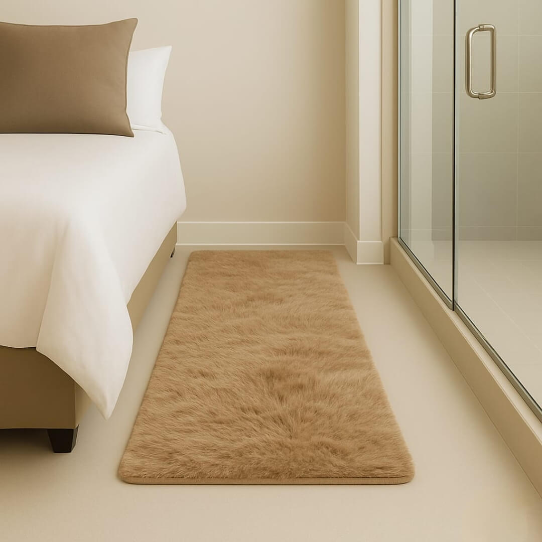 Faux Rabbit Fur Rug by Saffron Leo (55x140 cm) – Plush Bedside Runner Rug for Bedroom | Soft Floor Carpet