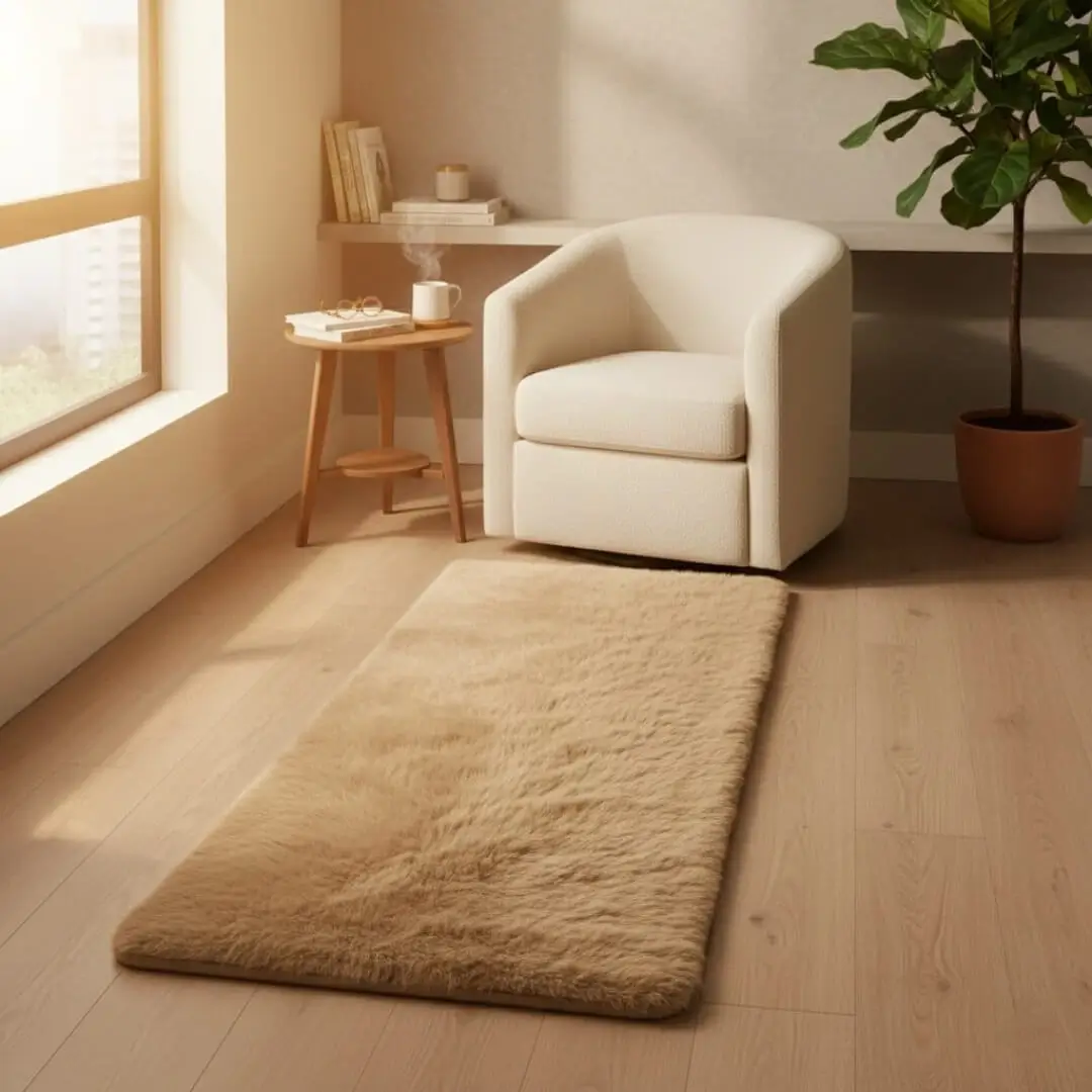 Faux Rabbit Fur Rug by Saffron Leo (55x140 cm) – Plush Bedside Runner Rug for Bedroom | Soft Floor Carpet — Camel — 55 × 140 cm 4