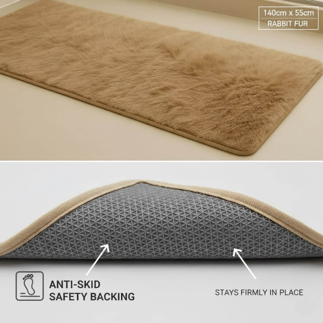 Faux Rabbit Fur Rug by Saffron Leo (55x140 cm) – Plush Bedside Runner Rug for Bedroom | Soft Floor Carpet — Camel — 55 × 140 cm 5