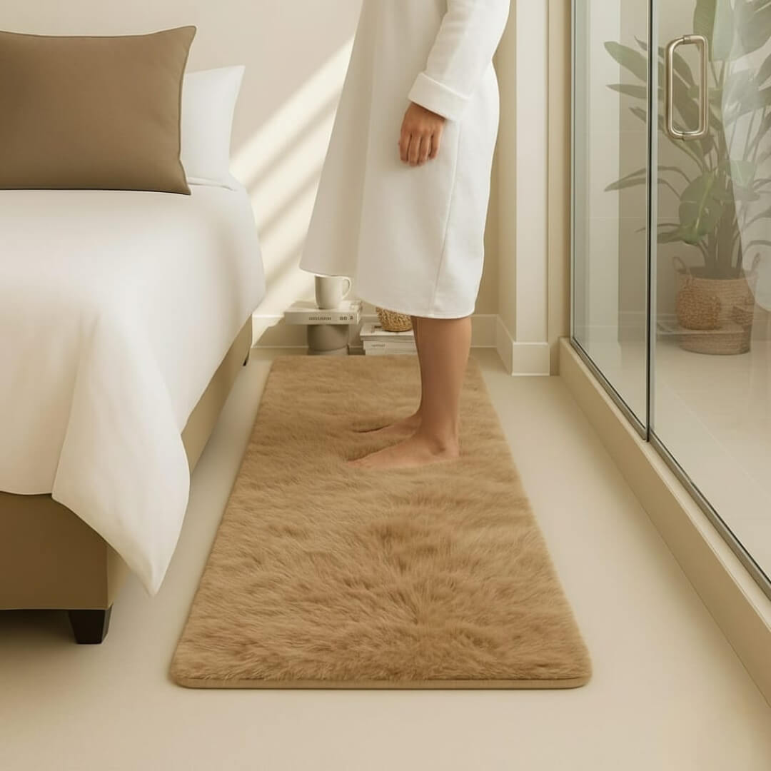 Faux Rabbit Fur Rug by Saffron Leo (55x140 cm) – Plush Bedside Runner Rug for Bedroom | Soft Floor Carpet — Camel — 55 × 140 cm 6