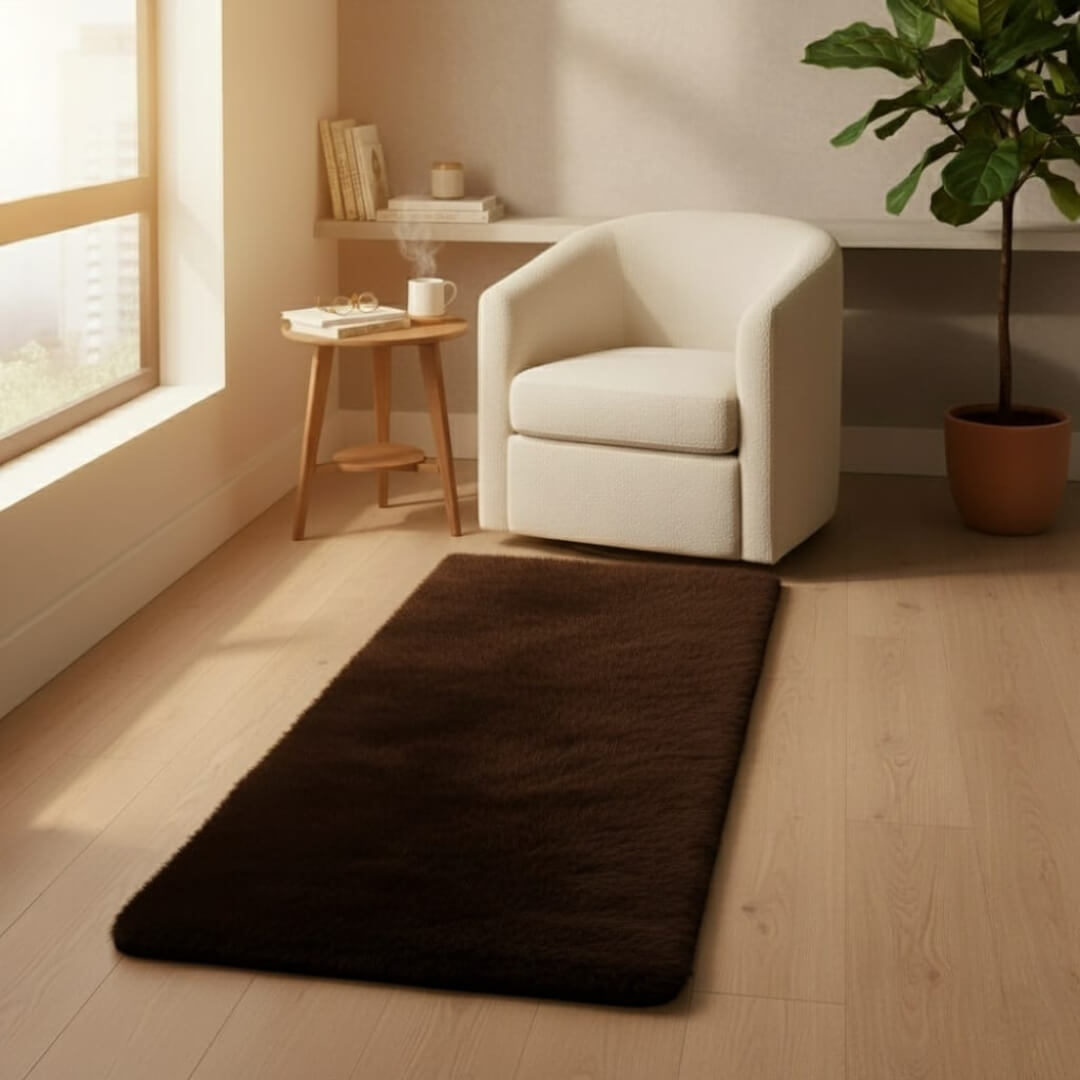 Faux Rabbit Fur Rug by Saffron Leo (55x140 cm) – Plush Bedside Runner Rug for Bedroom | Soft Floor Carpet — Crafted softness for mindful homes