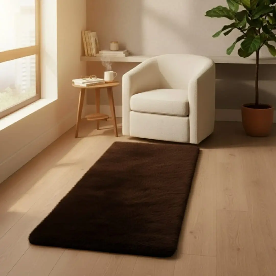 Faux Rabbit Fur Rug by Saffron Leo (55x140 cm) – Plush Bedside Runner Rug for Bedroom | Soft Floor Carpet — Crafted softness for mindful homes